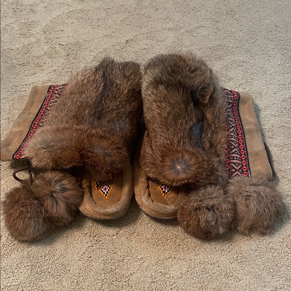 🤎Vintage Fur Trim Muk Luk Moccasin Boots in Brown🤎